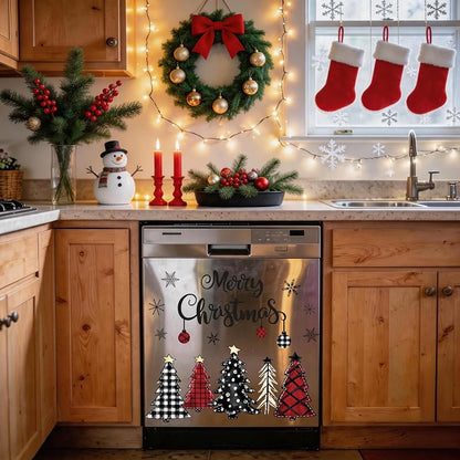 Plaid Christmas Dishwasher Magnets, 20Pcs - Watercolor Tree & Snowflake Set (Variation: Plaid Christmas Tree)