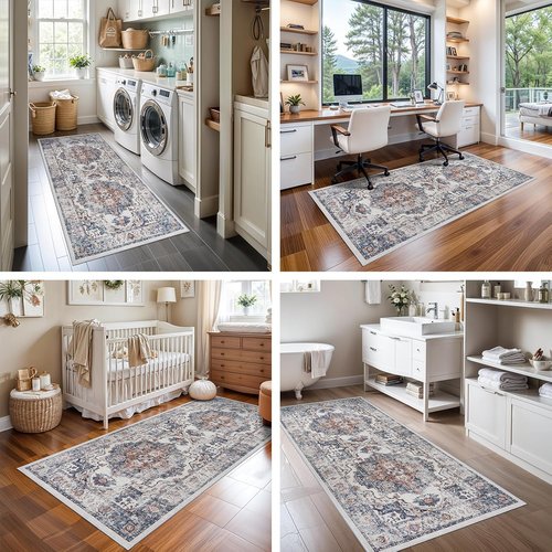 Hallway Washable Runner Rug - Vintage Soft Non-Slip 3x6 Entryway Floor Mat | Ideal for Kitchen & Living Room