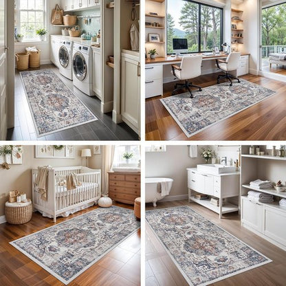 Hallway Washable Runner Rug - Vintage Soft Non-Slip 3x6 Entryway Floor Mat | Ideal for Kitchen & Living Room