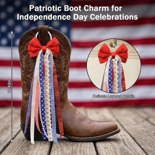 Ickasi Ribbon Bow Ribbons - Holiday & Birthday Accessory Decor | 2 Patriotic Boot Charms for Women