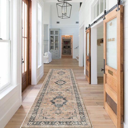 Hallway Washable Runner Rug - Vintage Soft Non-Slip 2x7 Entryway Carpet | Ideal for Kitchen & Living Room (Orange)