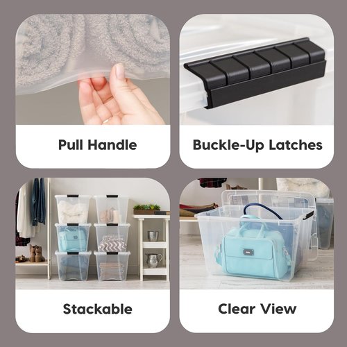 IRIS USA Stackable Storage Bins - 12-Pack 54 Quart Clear Plastic Containers with Lids for Home Organization | Clear/White