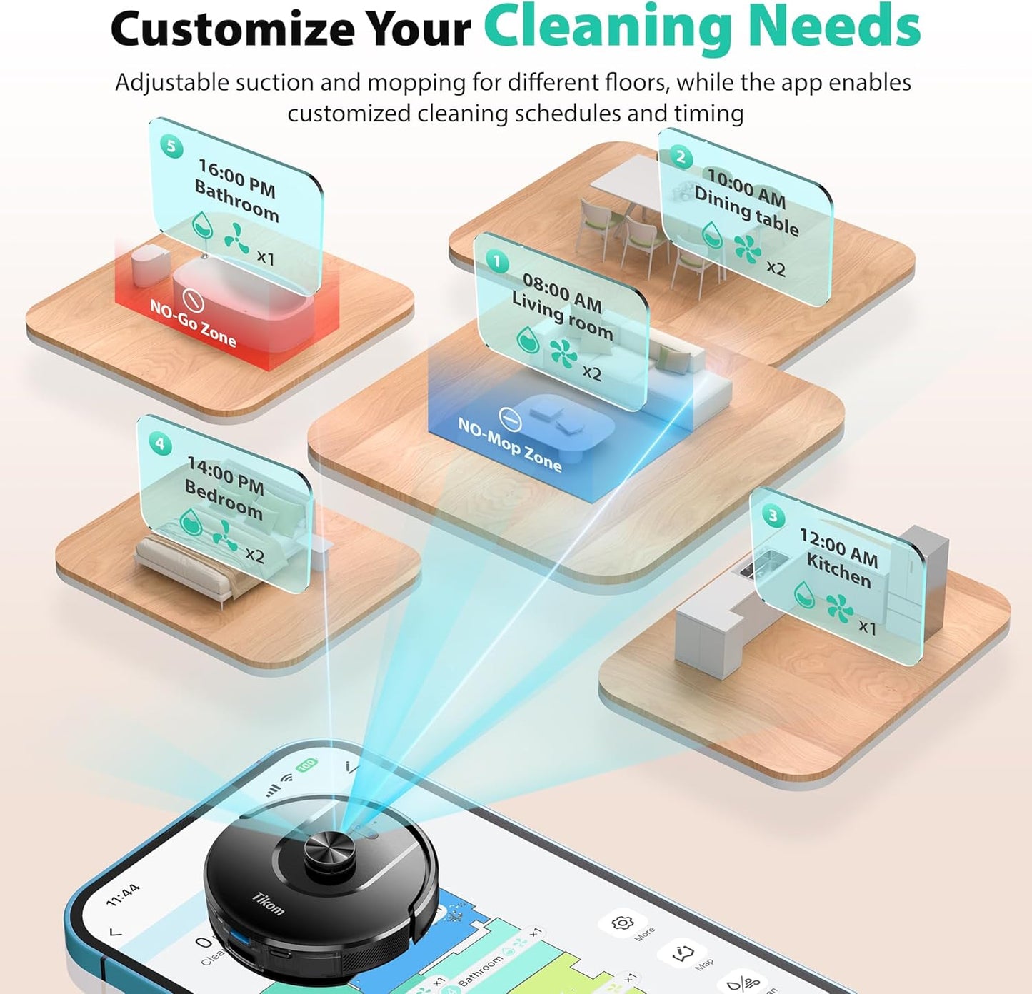 Tikom Robot Vacuum - 6000Pa Robotic Cleaner with Self-Emptying Base & LiDAR Navigation | Ideal for Pet Hair & Hard Floors (L8000 Plus)