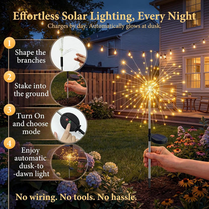 Solar Firework Lights - 120 LED Starburst Garden Lights | Waterproof Outdoor Decor - 2 Pack