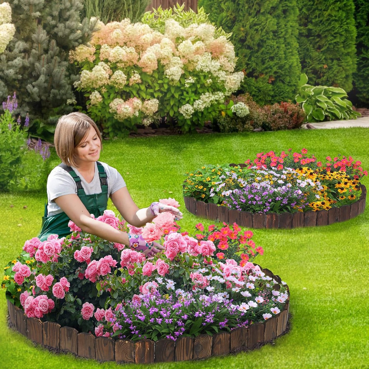 Sturdy Wood Garden Edging by [Brand Name] - 9.6ft Landscape Border, Anti-Corrosive & Low-Profile Design for Flower Beds & Paths