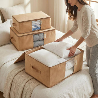 Cedar Storage Bag Organizer by [Brand Name] | Protects Bedding from Moths & Moisture | Set of 3 Beige Bags