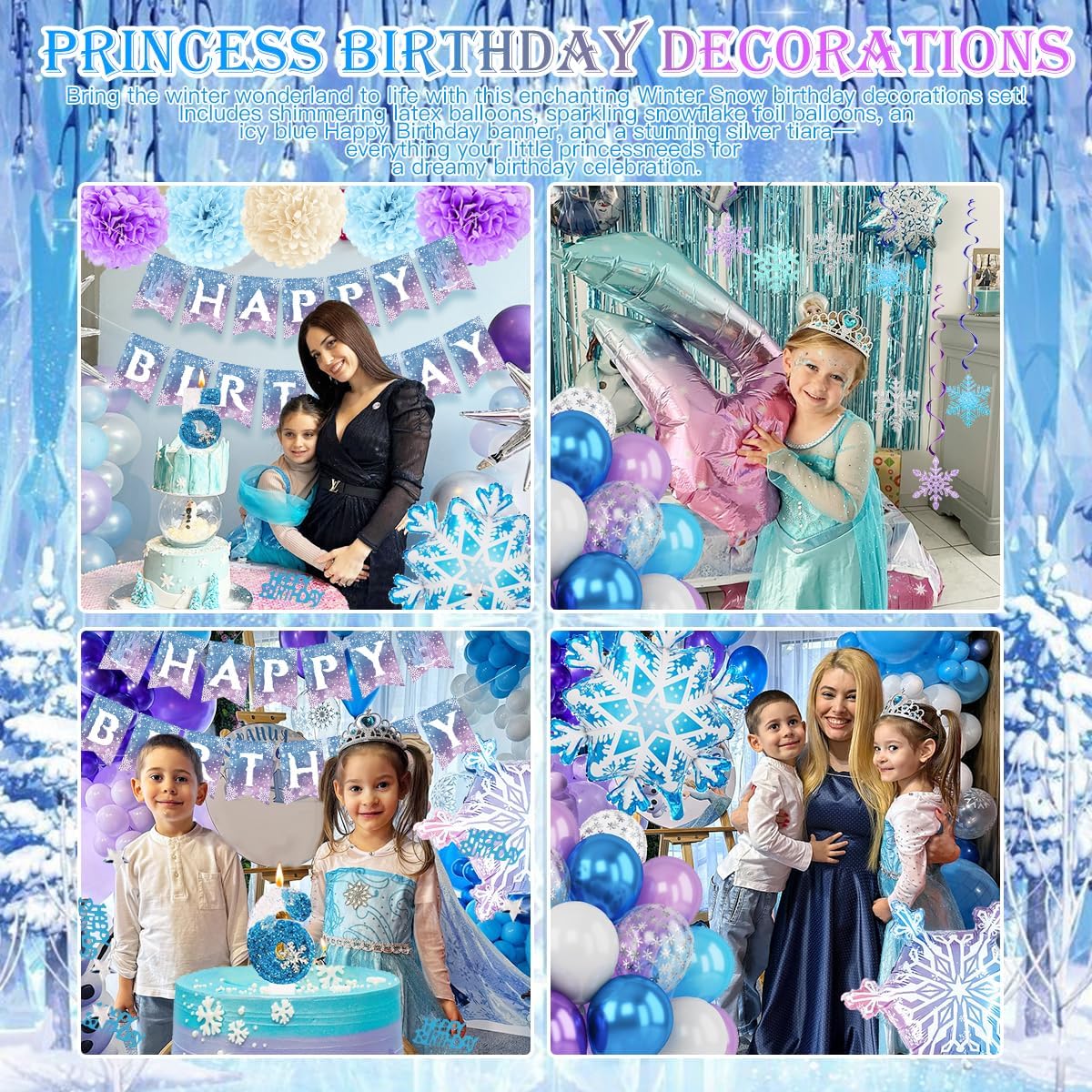 Skiennix Birthday Decorations - Winter Snow 1st Birthday Party Supplies with Balloons, Crown & Banner