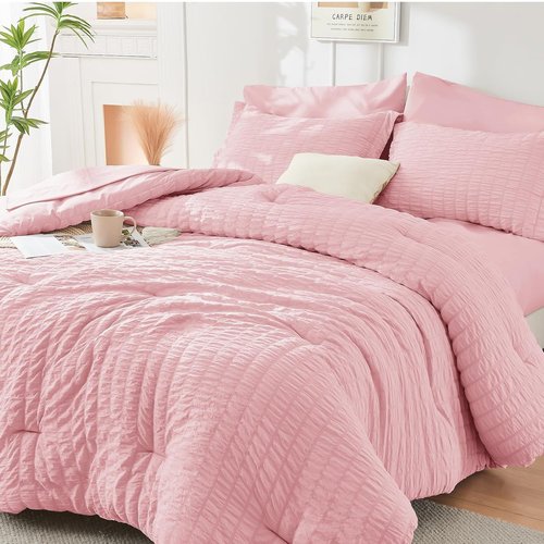 HYMOKEGE Pink Full Size Comforter Set - 7-Piece All-Season Luxury Bedding Collection