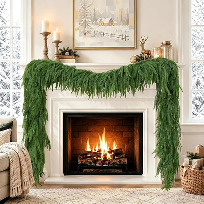 4Pcs 9Ft Christmas Norfolk Pine Garland - Faux Greenery for Mantle (Variation: 4+9 FT)