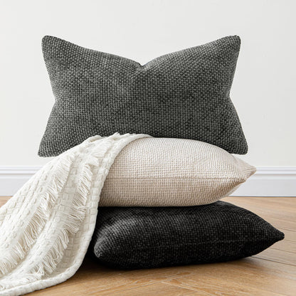 MIULEE 18x18 Inch Couch Throw Pillow Covers - Soft Chenille Beige Modern Boho Accent Pillows | Pack of 2