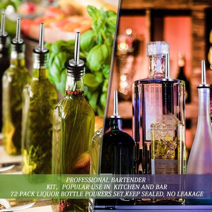Chengu 72 Pcs Liquor Spout Stainless Steel Bottle Pourers Tapered Liquor Pourers with Rubber Dust Caps Tapered Spouts Set Bar Supplies Vinegar Bottle Dispenser Wine Spout for Alcohol Olive Oil