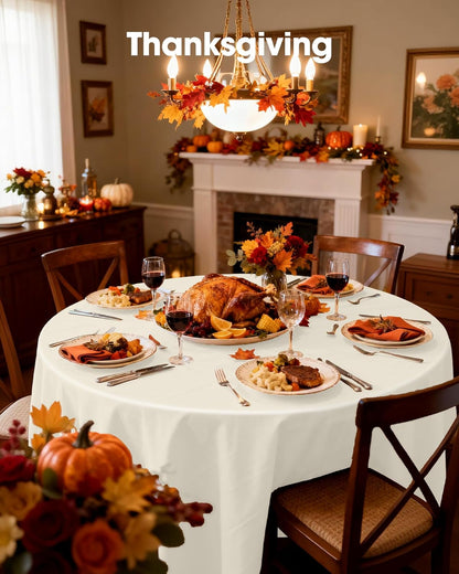 Pureegg Disposable Plastic Tablecloths - 84'' Round, Leakproof & Sturdy for Parties, Weddings, Thanksgiving | Beige & Cream