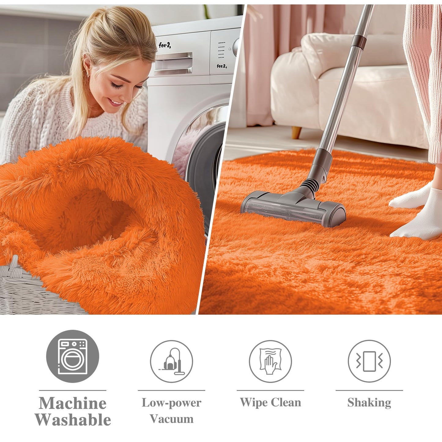 OLANLY Orange Round Rugs for Bedroom - Machine Washable, 6 ft Circle Area Rugs for Living Room, Soft and Fluffy Shaggy Carpet for Teen Girl and Boys, Nursery Rooms, Dorms, Home Decor Aesthetic