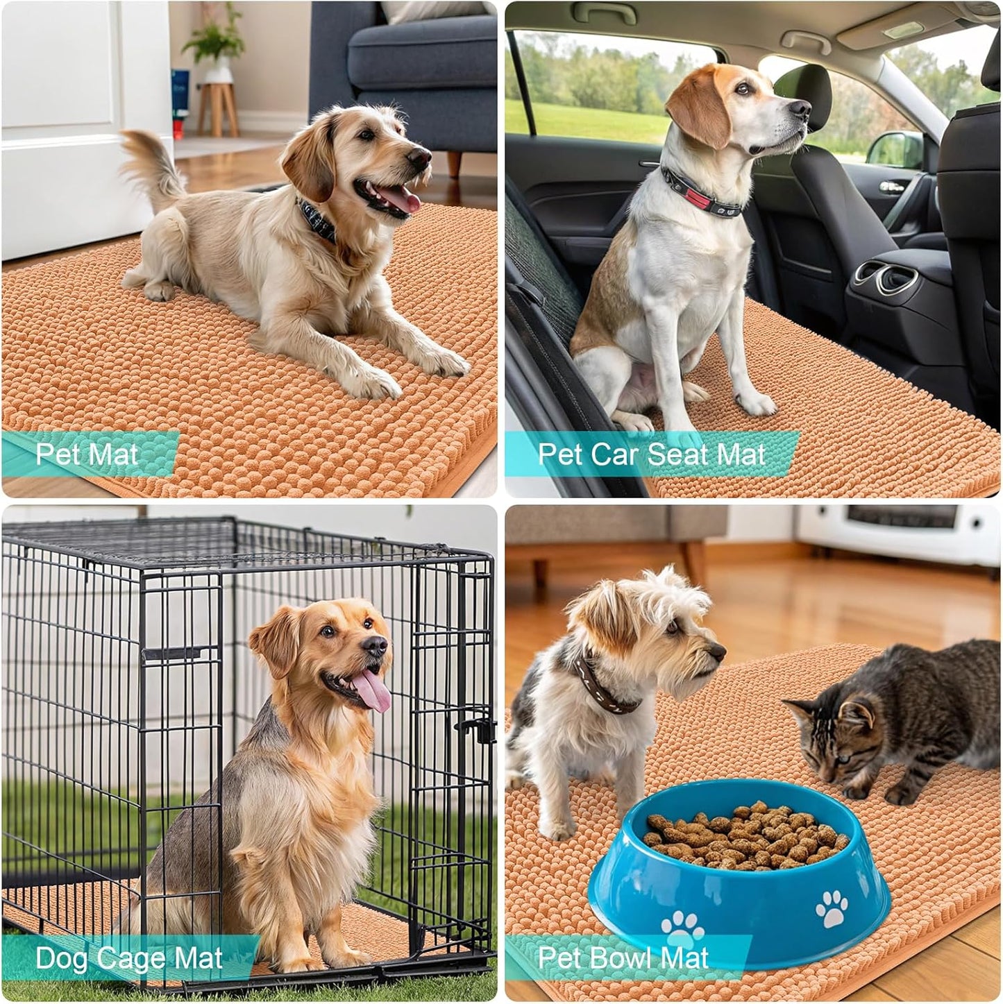 OLANLY Dog Door Mat - Absorbent Non-Slip Chenille Mat for Muddy Paws | 34x21 Inches, Quick Dry, Orange