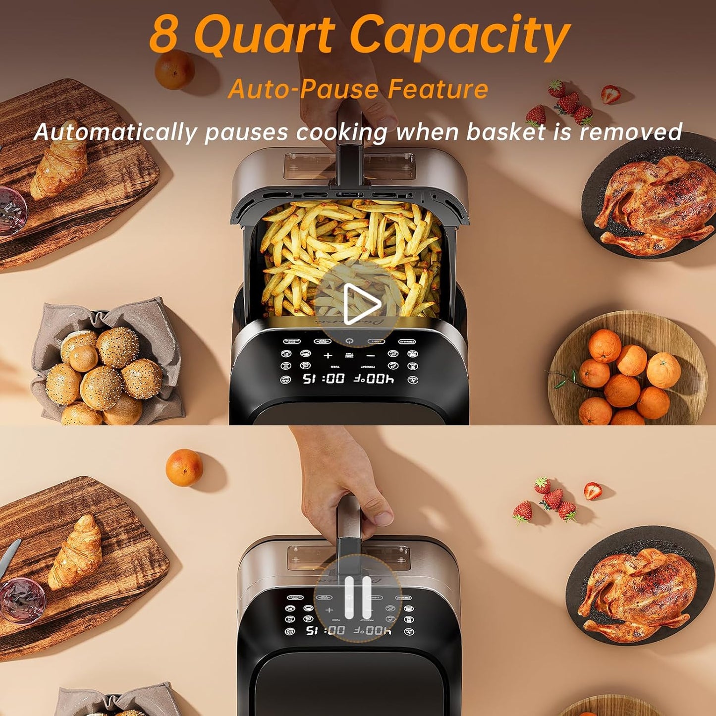 Panana Air Fryer 8.5QT - Compact 10 Preset Functionality with Easy View Window & LED Display