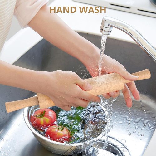 Classic Wooden Rolling Pin - 17" Beechwood with Handle & Pastry Mat | Ideal for Baking Pies, Cookies, & Pizza