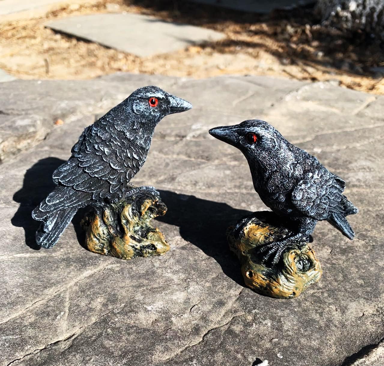 Skiennix 2PCS Resin Crow Raven Statues - Black Bird Halloween Decor | Realistic Model