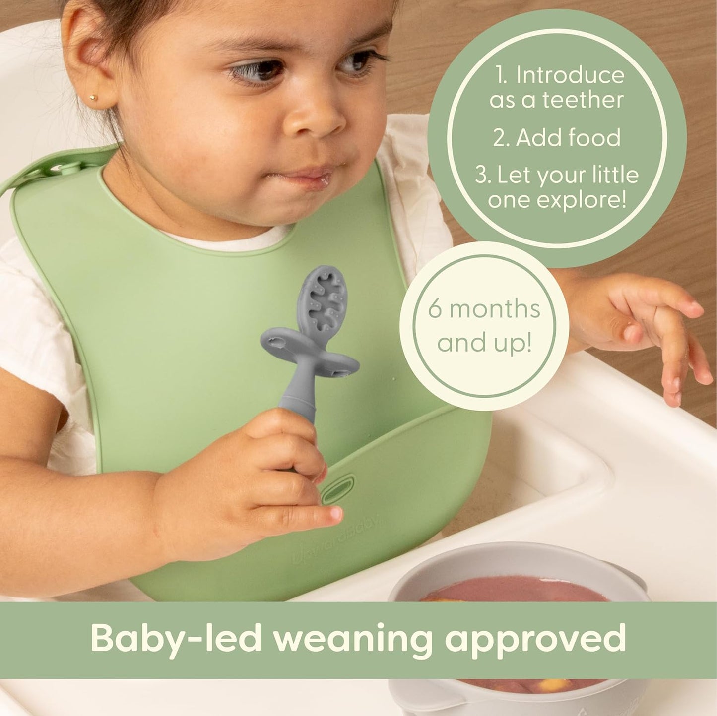 Upward Baby Spoons - Self-Feeding Toddler Utensils with Anti-Choke Barrier | 3 Pack, Silicone, Red/White/Blue