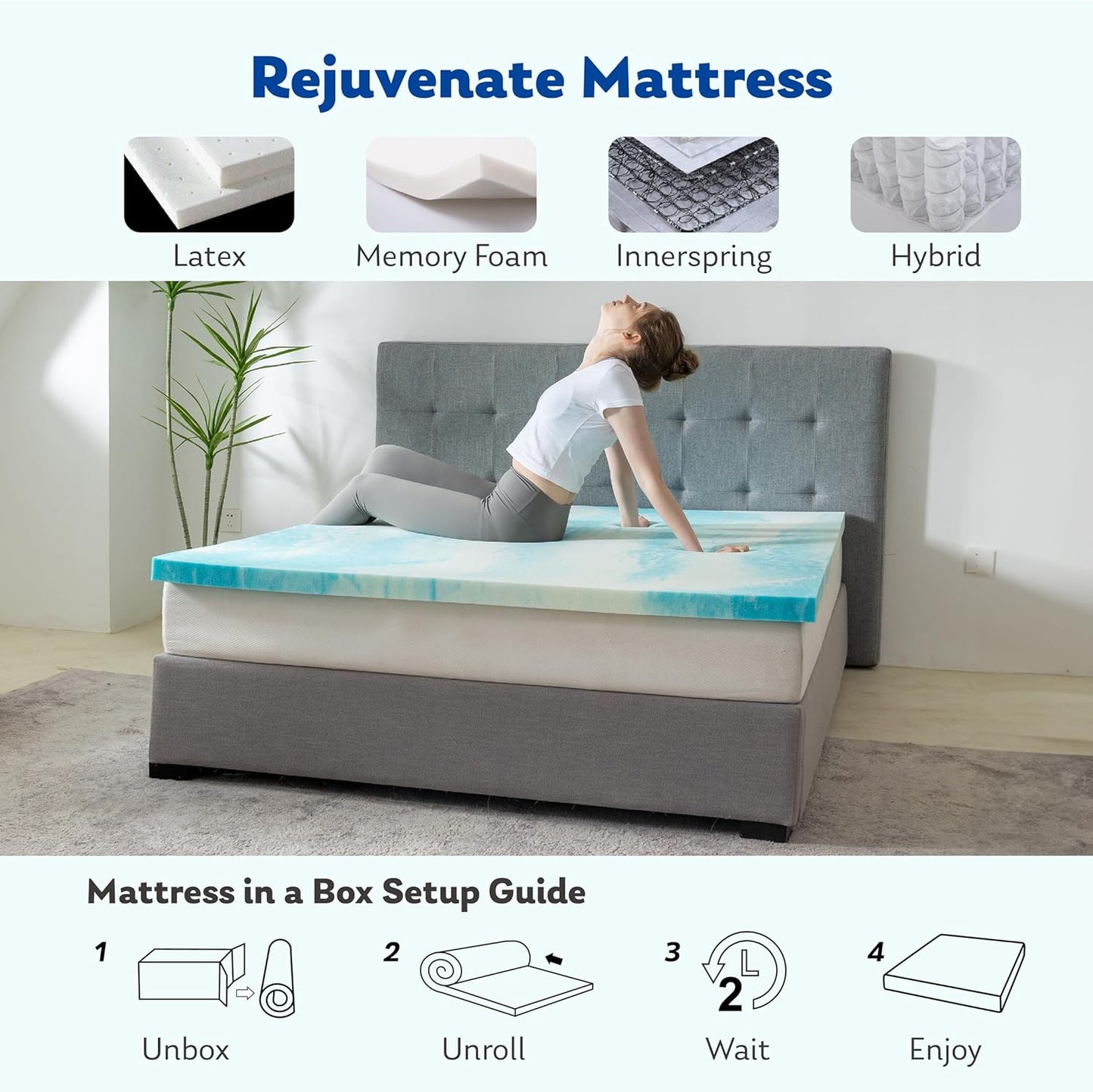 MLILY Queen Mattress Topper - 3 Inch Gel-Infused Memory Foam Cooling Pad | CertiPUR-US Certified, 60”x80”