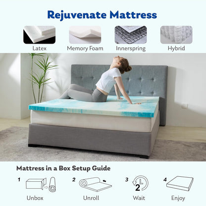 MLILY Queen Mattress Topper - 3 Inch Gel-Infused Memory Foam Cooling Pad | CertiPUR-US Certified, 60”x80”