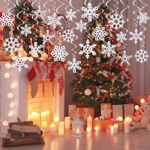 GOER Snowflake Hanging Swirls - 36 Pcs for Festive New Year & Christmas Party Decor