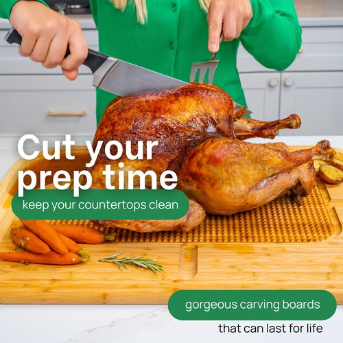 GREENER CHEF 24 Inch 2XL Organic Meat Carving Board with Lifetime Replacements - Wooden Butcher Block with Pour Spout, Turkey Platter for Holidays, Meat Cutting Board