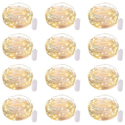 Brightown 12 Pack LED Fairy Lights Battery Operated String Lights - 7ft 20LED Waterproof Silver Wire Firefly Starry Moon Lights for DIY Crafts Wedding Table Centerpieces Party Ramadan Decorations