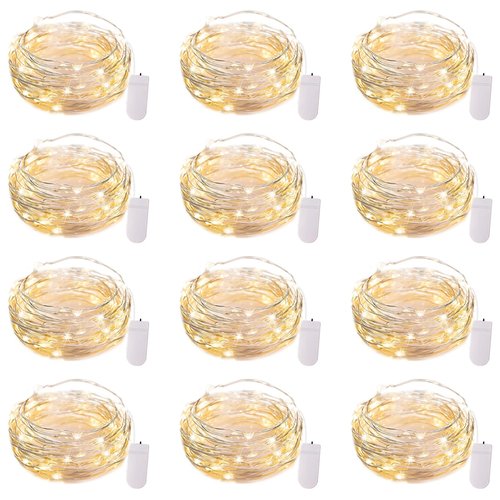 Brightown 12 Pack LED Fairy Lights Battery Operated String Lights - 7ft 20LED Waterproof Silver Wire Firefly Starry Moon Lights for DIY Crafts Wedding Table Centerpieces Party Ramadan Decorations