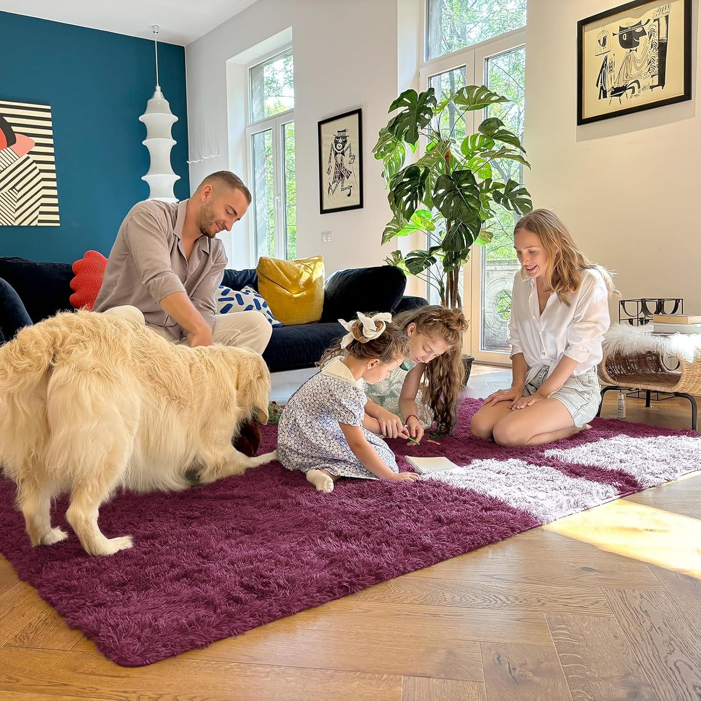 OLANLY Runner Rugs - Soft, Machine Washable Shaggy Carpet for Hallway & Bedroom | Burgundy 2x8 ft