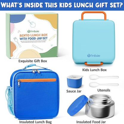 Fimibuke Kids Bento Lunch Box - Leakproof Insulated Container with 8.5oz Food Jar & Utensils | BPA Free, Dishwasher Safe