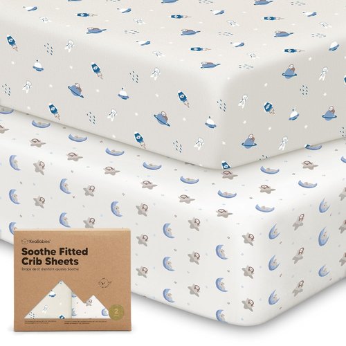 KeaBabies Organic Crib Sheets - 2-Pack Fitted Jersey Cotton for Baby Bed | Soft, Breathable, Neutral Prints (Cosmo)