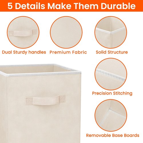 Criusia Storage Cubes - 11-Inch Heavy-Duty Fabric Organizers | 8-Pack Collapsible Bins for Clothes, Toys & Blankets - Beige