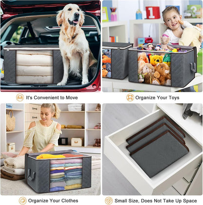 Skiennix 90L Large Storage Bags - 6 Pack & Under Bed Storage Containers - Gray, Reinforced Handles for Clothes & Bedding