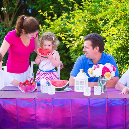 FunnyPars Iridescent Purple Plastic Tablecloths - Shiny Disposable Laser Rectangle Covers | 54x108 Inch Party Decor