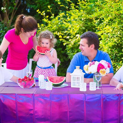 FunnyPars Iridescent Purple Plastic Tablecloths - Shiny Disposable Laser Rectangle Covers | 54x108 Inch Party Decor