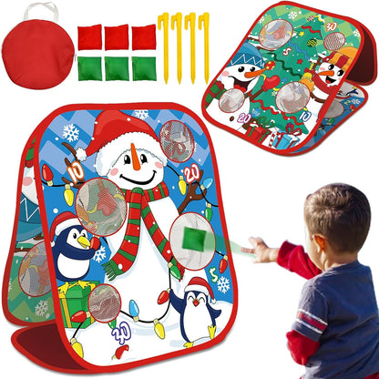 Skiennix Christmas Party Games - Double-Sided Bean Bag Toss Game | Foldable Cornhole Board for Family Fun