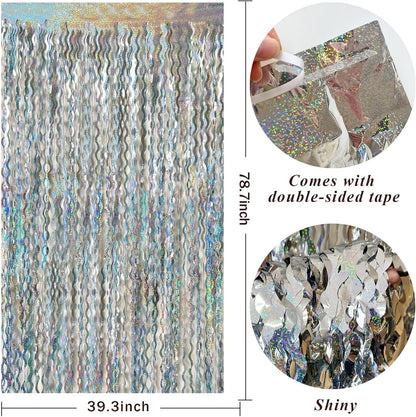Skiennix Tinsel Foil Fringe Curtains - Sparkling Wavy Backdrop for Party Decorations | Photo Booth Props