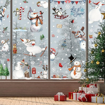 Christmas Window Clings Snowman & Snowflake Sheets – 9 PVC Static Decals 7.8 x 11.8 in