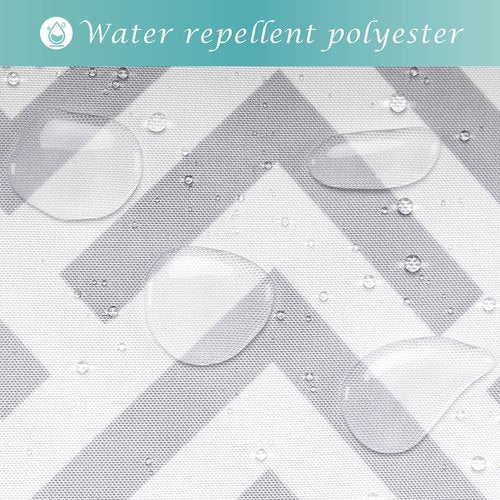 Mrs Awesome Fabric Shower Curtain with Geometric Pattern, Hotel Grade, Water Repellent, Washable, White and Gray, 72 x 72 inches