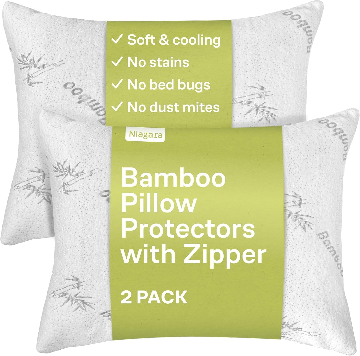 Niagara Sleep Solution Cloud-Like Pillow Protectors - Breathable Cooling Zipper Covers | Queen Size, 2-Pack (White)