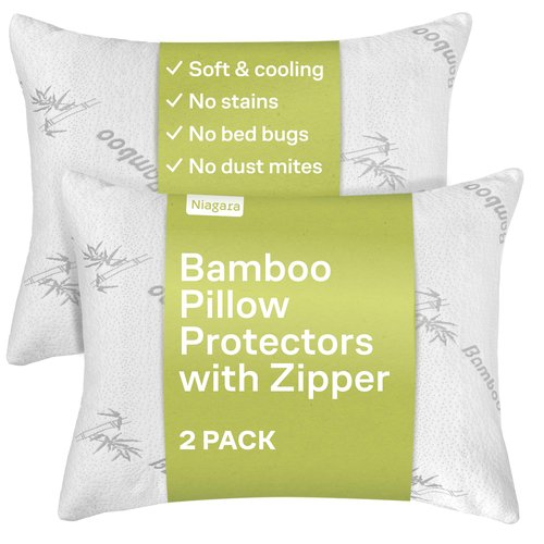 Niagara Sleep Solution Cloud-Like Pillow Protectors with Zipper Queen Size - Breathable Cooling Pillow Covers for Hot Sleepers - 100% Resistant to Stains, Dust & Dirt (White 2-Pack)