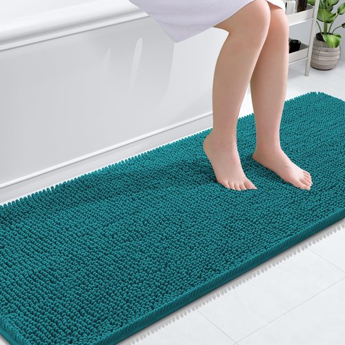 OLANLY Bathroom Rugs 70x24, Extra Soft Absorbent Chenille Bath Rugs, Rubber Backing Quick Dry, Machine Washable Bath Mats for Bathroom Floor, Tub and Shower, Home Decor Accessories, Deep Lake