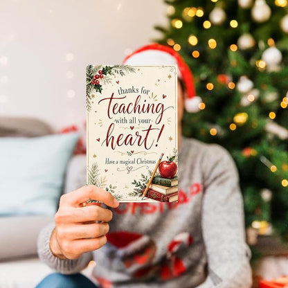 Heollaok Christmas Card for Teacher – White Greeting Card Set