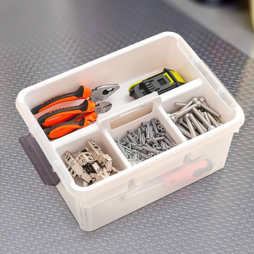 Citylife 17 QT Clear Plastic Storage Bin - Stackable Latching Box with Removable Tray | Orange