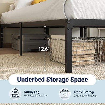 Allewie Queen Bed Frame - 14-Inch Metal Platform Bed with Storage | No Box Spring Needed, Easy Assembly, Black