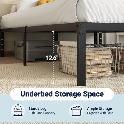 Allewie Queen Bed Frame, 14 inch Metal Platform Beds with Storage Space, No Box Spring Needed and Easy Assembly, Black