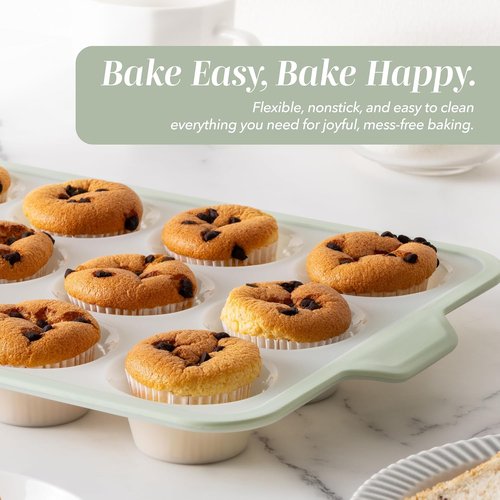 COOK WITH COLOR 17-Piece Silicone Baking Pan Set - Non-Stick Muffin Pans with Metal Frame & Measuring Tools