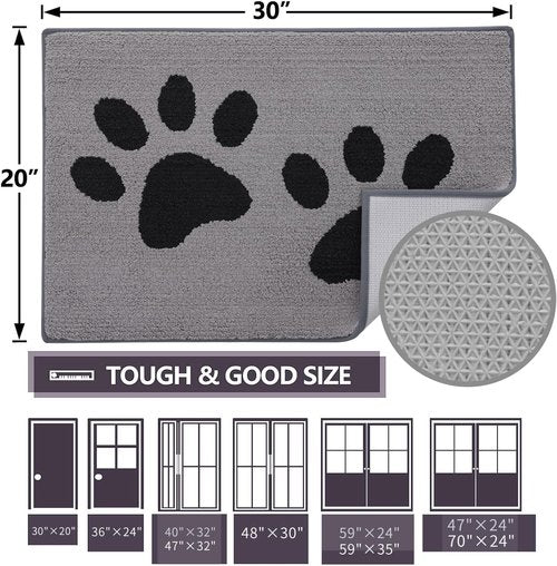 Buganda Dog Door Mat - Absorbent Mud Trapper for Indoor Use | Non-Slip, Washable, Grey (48x30 Inches)