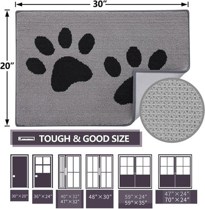 Buganda Dog Door Mat - Absorbent Mud Trapper for Indoor Use | Non-Slip, Washable, Grey (48x30 Inches)
