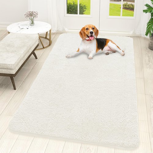 OLANLY Dog Door Mat for Muddy Paws 59x32, Absorbs Moisture and Dirt, Absorbent Non-Slip Washable Doormat, Quick Dry Chenille Mud Mat for Dogs, Entry Indoor Entryway Carpet for Inside Floor, Ivory